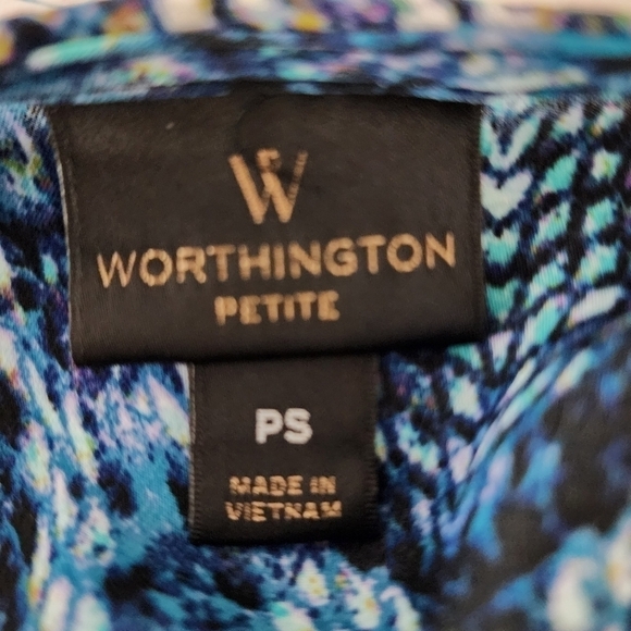Worthington Teal Purple Reptile Pattern With Gold Detail Blouse Top Size SP - Picture 8 of 9